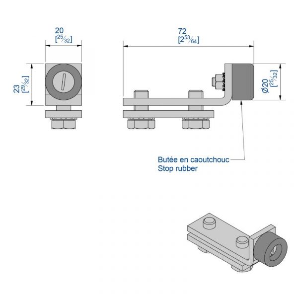 SU2072 stoper INOX system Slid'Up 2000 do montażu w prowadnicy SU2067 lub SU2068