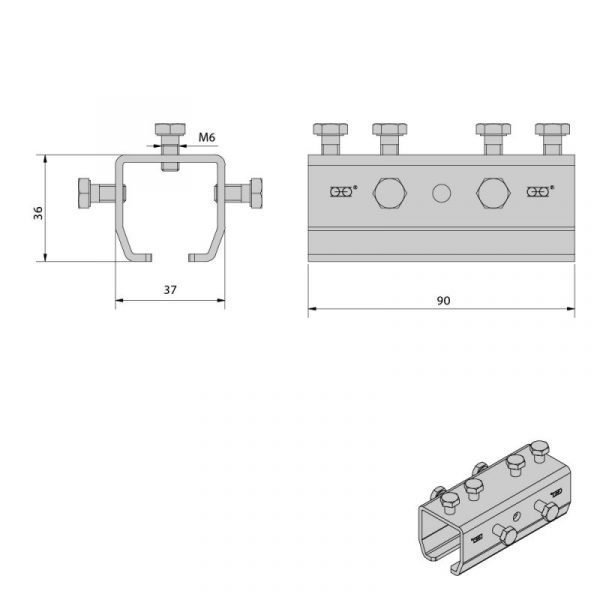 SU2062 klamra łącząca INOX do łączenia prowadnic SU2052 lub SU2053 system SLID'UP 2000